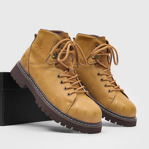 Bottes à lacets rétro 931163, embouts en coquille, tendance décontractée, bottes à semelle épaisse pour hommes, bottes à hauteur accrue, bottes de travail, grandes bottes jaunes - Product Image 4