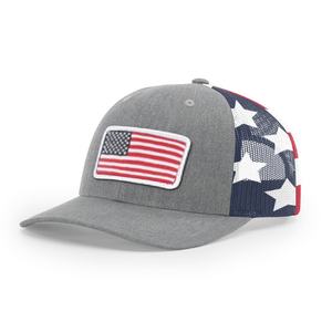Casquette de camionneur Richardson 112 avec drapeau américain, filet imprimé, snapback en coton, bandeau anti-transpiration, six panneaux, filet imprimé au dos, casquette de baseball américaine - Product Image 1