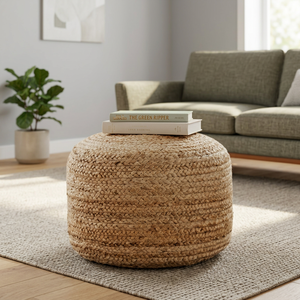 Pouf de sol en jute tressé pas cher, fait main, repose-pieds rond, coussin ottoman pour salon, décoration intérieure, fabriqué au Bangladesh - Product Image 3