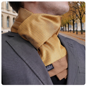 Exve Exclusive Elegant Double-Sided Gold Blue Square Pattern Jacquard Woven Knitted <b>Scarf</b> AE3497 - Product Image 3