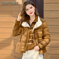 JANVENY 2024 nouveau hiver Double face léger doudoune femmes Double boutonnage chaud doux 90% blanc duvet de canard manteau court