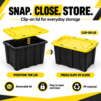 Boîte de rangement robuste avec base noire et couvercle jaune à clipser, pour la maison, la buanderie, le garage, le camping