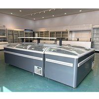 Congelador Comercial de Gran Capacidad Tipo Isla con Tapa de Vidrio Transparente, Enfriamiento Directo, Descongelación por Gas Caliente y Control Digital