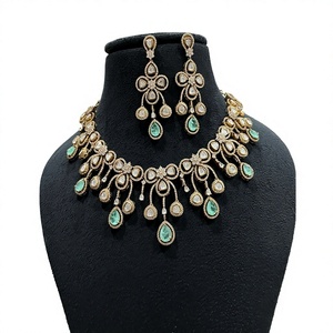 Radiant Premium Quality Brass Gold Plated Moissanite Polki Kundan <b>Necklace</b> <b>Set</b> For Women <b>Wedding</b> Wear Collection - Product Image 2