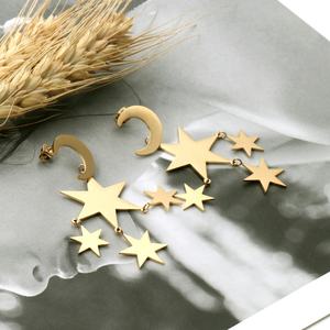 Pendientes de Diseño Nuevo y Popular con Estrellas y Luna, Chapados en Oro de 18K, para Bodas, Citas o Eventos - Product Image 5