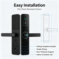 Serrure Intelligente Wi-Fi IP Anti-Espionnage en Alliage de Zinc Personnalisable en Usine avec Code, Compatible Portes en Bois pour Appartements et Hôtels