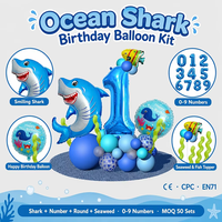 Kit de ballons d'anniversaire requin océanique en gros avec ballons en aluminium numérotés bleus de 32 pouces, décoration de fête sur le thème sous-marin