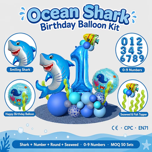 Kit de Globos de Cumpleaños con Diseño de Tiburón Oceánico, con Globos de Número Azules de 32 Pulgadas, Decoración para Fiesta de Cumpleaños con Temática Submarina - Product Image 3