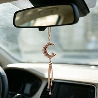 Pendentif de rétroviseur intérieur de voiture en alliage de zinc, style religieux d'Asie du Sud-Est, design chinois, lune et étoiles