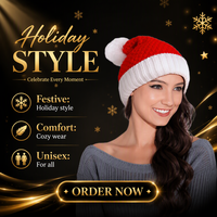 Chapeau de Père Noël en tricot jacquard 100% acrylique avec pompon, cadeau de fête de Noël, hiver, chaud, pour homme