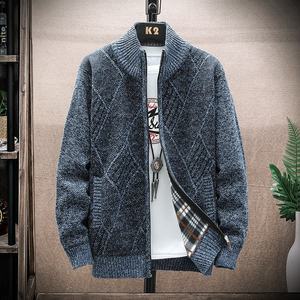 2025 autunno vendita calda Cardigan da <span class=keywords><strong>uomo</strong></span> maglione con collo foderato in pile giacca taglie forti abbigliamento maschile - Product Image 4