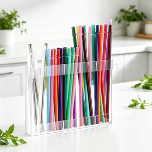 Caja de Almacenamiento Acrílica Multifuncional, Porta Pajitas, Organizador de Cubiertos, Exhibidor de Pajitas Desechables - Product Image 2