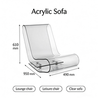 Fauteuil lounge moderne en acrylique transparent avec coussin en cuir/velours, écologique, une place, pour appartement et hôtel