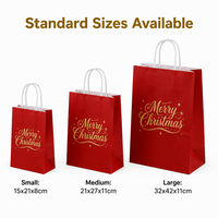 Collection de sacs cadeaux en papier kraft personnalisés pour Noël, emballage festif rouge et or de luxe, sac écologique à poignée torsadée