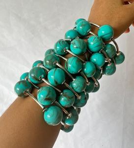 Kaimei 2025 Đồ Trang Sức Thời Trang Bán Buôn Phụ Nữ Chunky Nhựa Acrylic Mable Màu Xanh Bead Vòng Đeo Tay Thiết Lập Bạc Punk Chunky Vòng Đeo Tay Bộ - Product Image 5