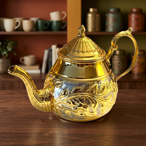 Oriental Style Gold Metal Tea Pot With Lid And Handle Decorative <b>Kettle</b> - Product Image 6