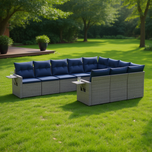 Conjunto de Sofás de Jardín de Ratán Sintético Gris, 10 Piezas, Muebles de Exterior con Cojines, Diseño Contemporáneo - Product Image 2