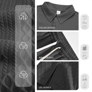 Completo da Uomo Personalizzato in Maglia Jacquard, Set 2 Pezzi con <span class=keywords><strong>Polo</strong></span> a Maniche Lunghe e Pantaloni, Tuta Casual Autunnale in Tinta Unita, 100% Poliestere - Product Image 3