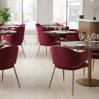 Chaise de salle à manger en velours rouge avec pieds dorés, fauteuil rembourré durable pour restaurant et hôtel, vente en gros