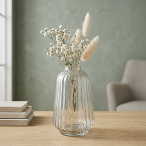 Vase à fleurs en verre transparent côtelé, vase à fleurs de table, vase décoratif moderne pour la maison, mariage - Product Image 3