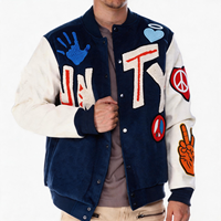 Veste universitaire d'hiver pour homme, design personnalisé, col montant, logo sur le devant, manches en cuir, laine noire, style baseball, style universitaire