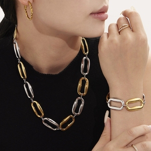 LT-TXE363 High-Polished Stainless Steel Rectangular Necklace Bracelet <strong>Jewelry</strong> Set Exclusively Cross-Border <strong>Supply</strong> Europe <strong>America</strong> - Product Image 3