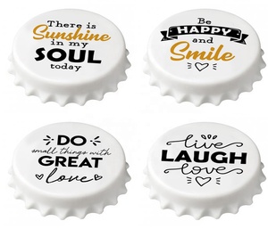 Tema navideño Forma redonda Color <span class=keywords><strong>blanco</strong></span> ABS Imán magnético para nevera Tapa de cerveza personalizada Abrebotellas de plástico - Product Image 2