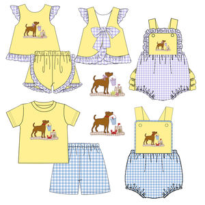 Smocked abbigliamento per bambini vestiti estivi per bambini vestiti per bambini vestiti per bambini con fratelli Set di Crab Beach ricamo per bambina abbigliamento con grembiule - Product Image 4