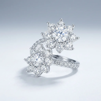 Bague en argent sterling S925 avec double tournesol en moissanite pour femme, bague de fiançailles de luxe entièrement pavée de diamants