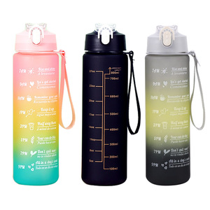 Ensemble de 3 bouteilles d'eau avec paille, personnalisables, sans BPA, en plastique, pour la gym, avec messages de <span class=keywords><strong>motivation</strong></span> - Product Image 2