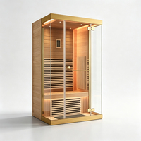 Sauna infrarouge lointain en hemlock pour 1-2 personnes, cabine de sauna sèche intérieure en verre pour salle de bain privée domestique