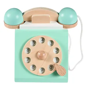 旧货古董拨号电话假装游戏蒙特梭利互动早期儿童木制玩具角色扮演