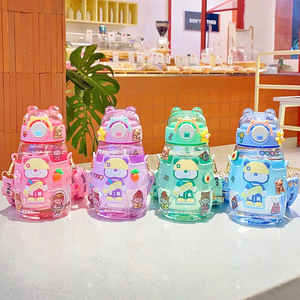 Large 600ml Kids Water <b>Bottles</b> with Straw Cute Cartoon Character Rope for School <b>Travel</b> Student Girls' - Product Image 5