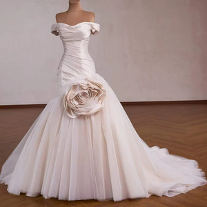 Rsm261040 Elegante Vestido de Novia Sirena con Escote Corazón, Espalda con Cordones, Fruncido y Flores 3D Jancemebr - Product Image 4