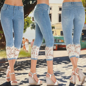 Jean en denim décontracté respirant taille haute coupe skinny bootcut pour femme, style été, grandes tailles, pantalon court - Product Image 2