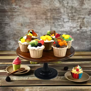1 livello Eco-frendly naturale legno di Acacia rotondo Cupcake vassoio espositore con Base robusta supporto per Dessert frutta merenda festa - Product Image 2
