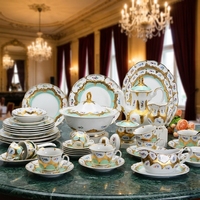 86pcs style royal en relief or porcelaine luxe dîner ensemble assiette bol plat ensembles avec café thé tasse pour chaud et fête de mariage