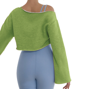 เสื้อเชิ้ตแขนยาวคอปาดเปิดไหล่สำหรับผู้หญิงเสื้อครอปแบบบ็อกซี่ - Product Image 5