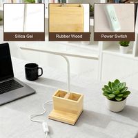 Lampe de bureau de lecture en bois de caoutchouc alimentée par USB de qualité supérieure avec porte-stylo et support de téléphone pour bureau d'étude hôtel