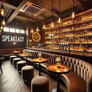 Asientos Modulares de Cuero Marrón con Cojines Decorativos y Mesas de Madera Maciza para un Gastropub o Lounge de Cócteles Moderno - Product Image 5
