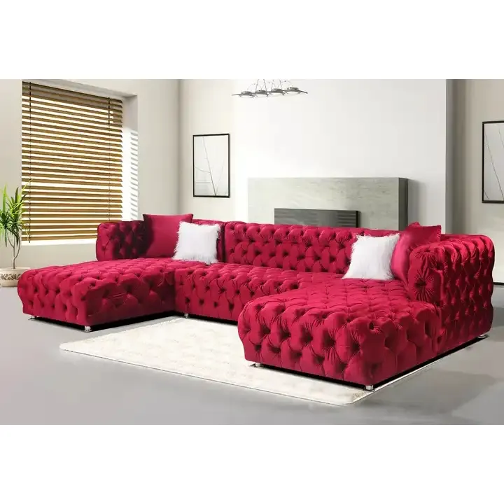 Design moderno estilo casa móveis em forma de u boa qualidade sala de estar sofás veludo tecido tufted sofá