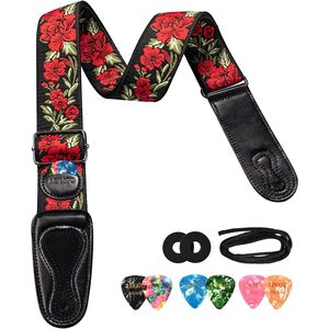 Sangle de guitare florale Lekato, 2 pouces de large, extrémités en cuir, pour guitare acoustique, électrique et basse, sangle pratique - Product Image 1