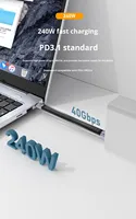 Cable USB4.0 Tipo-C de 13 cm para Computadora, Carga Rápida de 5A, Transmisión Rápida de 240W y 40Gbps