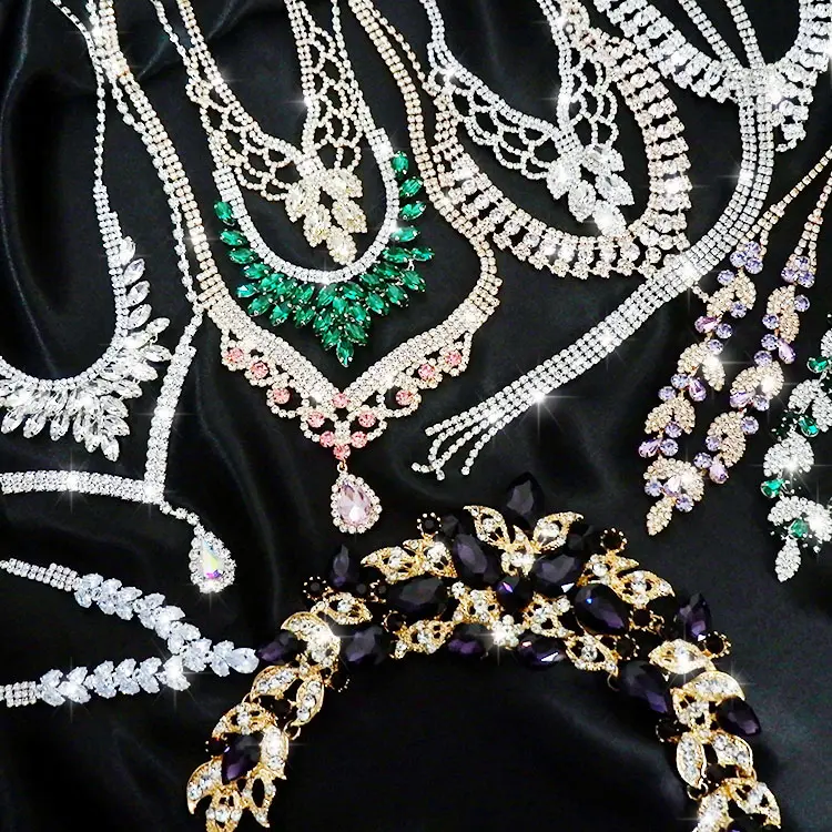 Conjunto de brincos e colar de noiva com diamantes para banquetes e festas, acessórios de moda exagerada, novidade de 2024