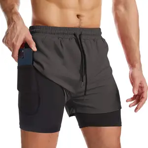 Mens 100% Polyester Running Gym Shorts Quick Dry Athletic Shorts Workout Fitness Sweat Shorts with Zip Pockets and Towel