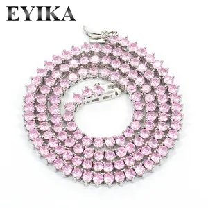 Hot New Product Baby Pink Tennis Chain Hip Hop Trendy 3mm Cubic zircone White CZ collana catena di ghiaccio collana Hip Hop