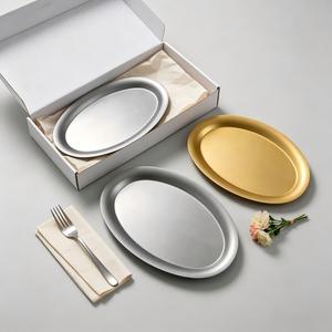 Plateau à dessert coréen pour viande grillée, plat doré de forme ovale, carrée ou rectangulaire, assiette créative pour desserts et collations - Product Image 2