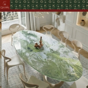 Mesa de Mármol Ovalada Verde Acuarela con Diseño Personalizado para Comedor de Villa de Lujo GOLDKING, Directo de Fábrica, OEM, ODM, Modelado CAD 3D - Product Image 5