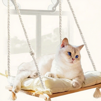 Hamac suspendu pour chat en bois massif avec corde en coton, étagère de fenêtre suspendue pour chat, coussin lavable pour intérieur, vente en gros OEM