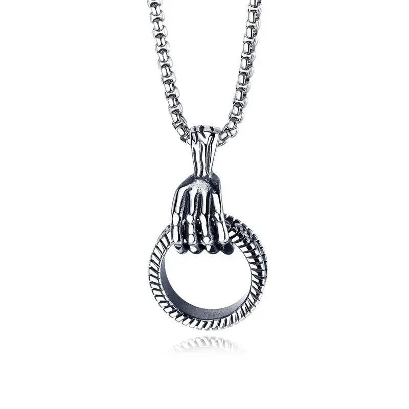 Fitness Pendant Necklace Wholesale Vintage pendant punk style men skeleton silver dragon claw hand tainless steel jewelry